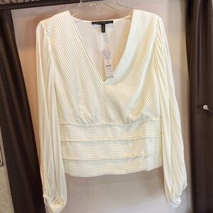 Beautiful Pintucked off white, blouse- WHBM- shear sleeves